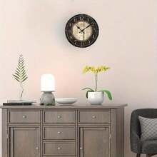 1 Piece Retro Silent Wall Clock - 10x10inch Large Dial, Black Arabic Numerals, Battery Operated (AA Batteries Not Included) - Country Style Decoration, Suitable Living Room, Kitchen, Office - Home, Easter, Mother's Day, Father's Day - Durable Artificial Wood Structure, Classic Roman Numerals, Textured Craftsmanship, High-Quality Processing, 2D Flat Design - 黑色 - 查看 6