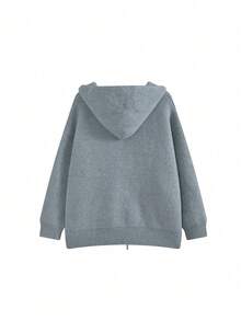 Áo khoác len cardigan trùm đầu, hàng mới về mùa thu, áo khoác len dáng rộng cao cấp, phong cách thoải mái, nhỏ nhắn dành cho nữ - Xám - Xem 6