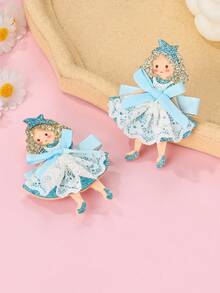 2pcs/Set Frozen Princess Element Hair Clips, Laser Cut Glitter Non-Woven Fabric & Mesh Material, Padded Design, Suitable For Women Daily Hair Decoration