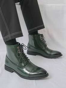 Giày Oxford nam, giày Chelsea kiểu Anh cổ điển, giày cao cổ buộc dây công sở. - màu xanh lá - Xem 6