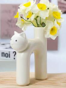 1 قطعة إناء زهور سيراميك أنيق بشكل قطة، إناء زخرفي للغرفة، الرف، طاولة الطعام، زخرفة راتنجية، هدية عيد الميلاد، ديكور الغرفة