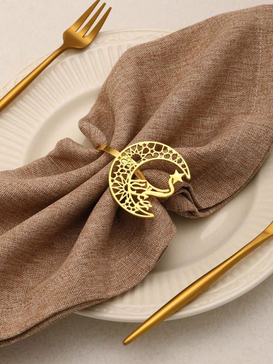 4 piezas Anillos para servilletas con diseño hueco de luna y estrella, portaservilletas de mesa creativo para días festivos - Multicolor - Ver 1