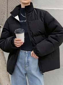 1 件青少年女孩休闲户外夹克，舒适保暖内衬立领风衣，适合春季、秋季、冬季