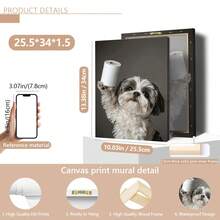 1 pièce Impression sur canevas d'un Shih Tzu avec du papier toilette, œuvre murale sans cadre, décoration pour la maison et le bureau, parfaitement adaptée à la décoration de la maison, de la chambre, du salon, de la salle de bain, décoration murale, avec ou sans cadre en option