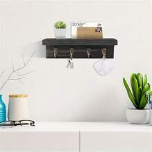1 pieza Soporte de llaves de madera rústica con 4 ganchos de metal, estante de pared para llaves y organizador de correo para entrada, dormitorio, cocina, sala de estar, decoración del hogar, almacenamiento, exhibición decorativa funcional, diseño moderno y contemporáneo, solución de organización ahorradora de espacio, regalo perfecto para familia y amigos - Multicolor - Ver 9