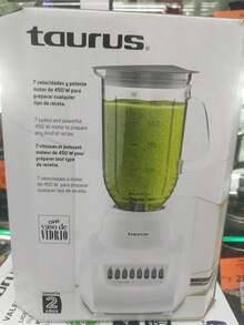 Licuadora Taurus Valencia ,7 Velocidades ( 4 velocidades y 3 pulsos ) vaso de vidrio con capacidad de 1.25 Litros , potencia de 450 watts, color blanca - Tipo de Enchufe A USA (110-127V) - Ver 7