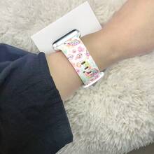 1pc Cute Bow & Sea Turtle Silicone Floral Printed Watch Band, Compatible With Apple Watch 38/40/41/42/S10, 42/44/45/46/49mm, Soft & Breathable Band, Fits Ultra2/SE/10/9/8/7/6/5/4/3/2/1 Series, Women's Watch Strap, Elegant Feminine Fashion Watch Accessory, Smart Watch Band, Floral Element Watch Strap, Unique Personalized Style, Christmas Gift - Pink - View 5