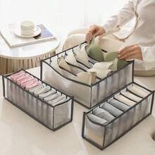 Space-Saving Underwear Storage Box - Divided Grid Drawer Organizer For Bras, Socks, Panties & Lingerie, Foldable Household Organizing Artifact, Stackable Closet Bins For Women's Wardrobe Organization - 灰色11格-1PC - 查看 3