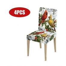 1pc/Set Christmas Bird Milk Silk Stretch Chair Cover, Christmas Restaurant Seat Decoration, Christmas Party Decor, Christmas Home Decor - Multicolor - View 8