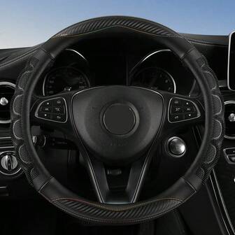 1 件汽车方向盘套，防滑吸汗 3D 压花 PU 皮革握把，时尚舒适设计，耐用透气，适合所有季节，兼容多种车型