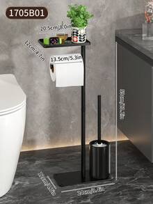 1pc Freestanding Toilet Paper Holder, Self-Adhesive Bathroom Tissue Roll Dispenser, Moisture-Proof Home Restroom Accessory, Bathroom Organizer | Decorative Shelf