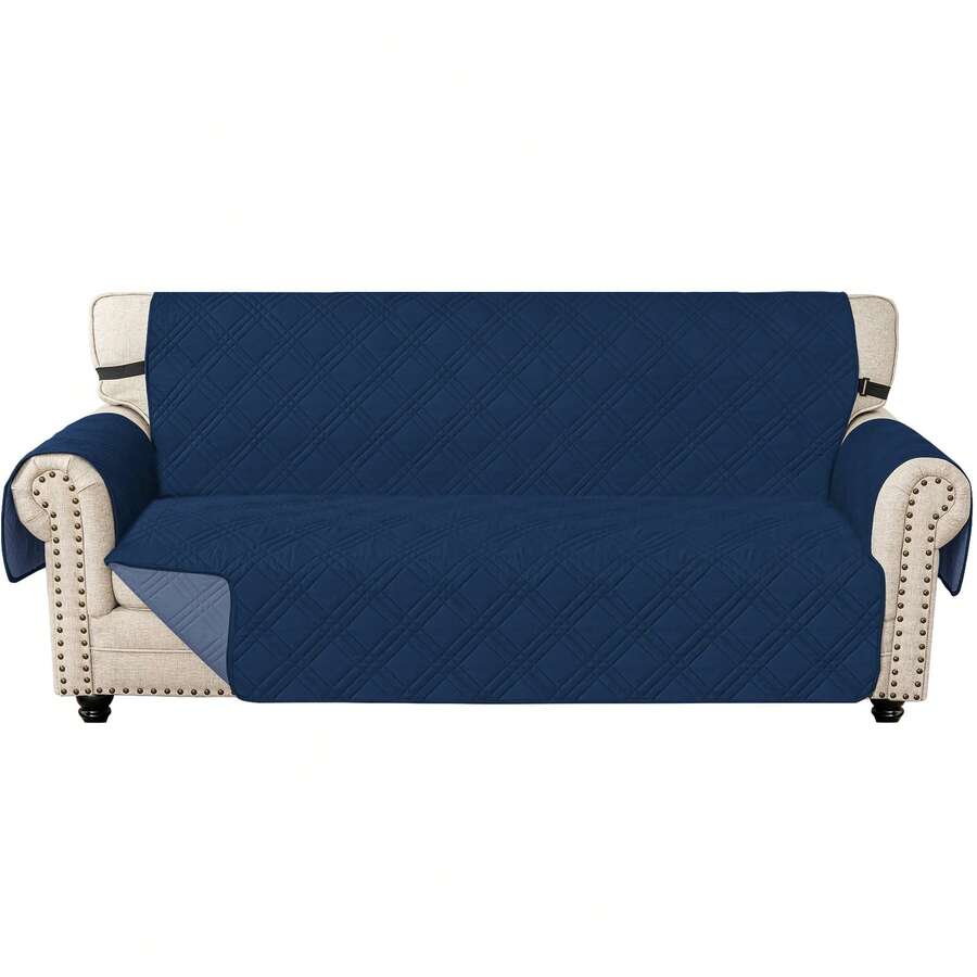 YSTYLE Single-Seater Sofa Cover With Armrests, Reversible Cat-Friendly Scratch-Resistant Couch Cover, Double-Sided Quilted Sofa Cover, Universal Sofa Cover - Berlin Blue + Gray Blue - View 1