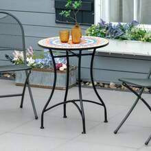 Outsunny Mosaic Garden Table, Round, Bistro Table, Side Table With Mosaic Top, Ceramic, Metal, Red, Blue And White, Ø60 Cm