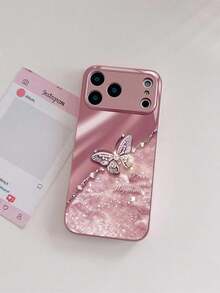Creative & Fashionable High-End Iridescent Textured UV Printed Lucky Butterfly Design, Wear-Resistant & Dirt-Resistant Glass Phone Case, Suitable For IPhone 17 Pro Max, 17 Air, 16, 15, 14, 13, 12, 11 And Galaxy S25/S25 Edge/S24 Ultra/S23 Ultra/S22/S20/Galaxy A55/Galaxy A56/Galaxy A16 Phone Protective Cover