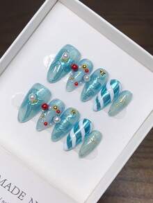 10 Pieces Of Pure Hand-Painted Wearable Nails With Almond Nail Shape, High-Quality Temperament Simple Design Nails, Full Coverage Fake Nails, Press On Nail - Multicolor - View 5