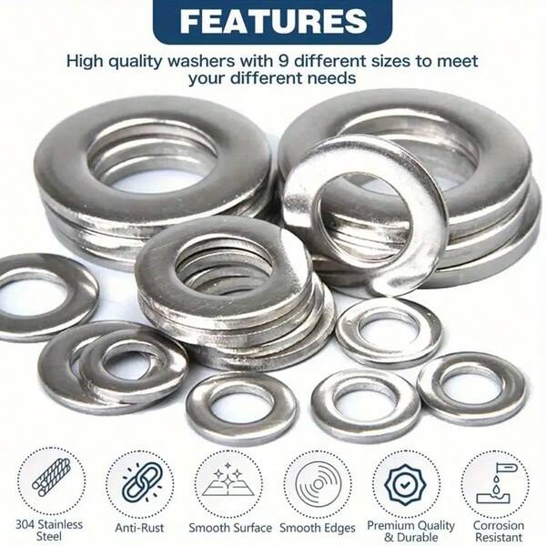 1 pieza Arandela plana pulida para aumentar la altura, juego de arandelas para pernos/tuercas, adecuado para uso doméstico y en fábrica, arandelas adicionales de equilibrio antideformación y combinación de arandeltas, mantenimiento de fábrica, construcción de cocina y exterior, duradero y resistente a la corrosión, esencial para la construcción de cocinas | Superficie metálica de moda | Arandelas duraderas, clasificación de arandelas