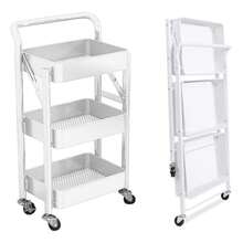 Folding Trolley Cart Shelf Storage Rack Rolling Office Wheels Metal 3/4/5 Tier - Black - View 36