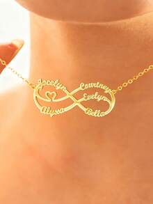 1PC Custom Unlimited Name Pendant Necklace, Can Be Customized With 1-6 Names, Personalized Family Jewelry, Stainless Steel Jewelry, Custom Necklace, Women's Necklace, Name Necklace, Customizable Items, Jewelry Women, Name Necklace Customization, Christmas Gift, Halloween Jewelry, Personalized Gifts, The Best Gift For Family Elders - Multicolor - View 3