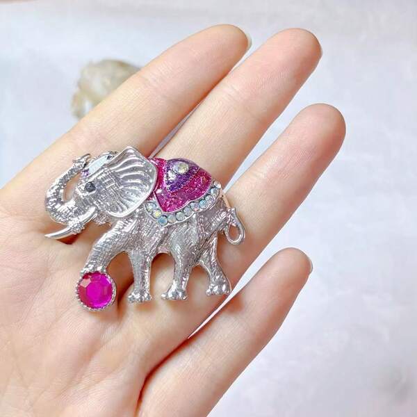 1 pieza Broche de elefante con rhinestones, Pasador de solapa de aleación brillante de moda apto para combinar con atuendos diarios, unisex