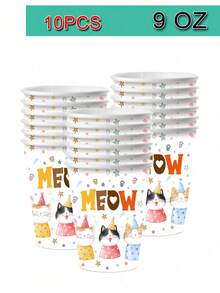 20/10 piezas Juego de vajilla con temática de gato, incluye platos, vasos, servilletas, decoraciones de cumpleaños con temática de gato. Platos de 7 pulgadas, platos de 9 pulgadas, vasos de papel de 9 onzas, servilletas. Decoración de mesa para fiesta de cumpleaños con temática de gato, fiesta de cumpleaños, fiesta temática - Multicolor - Ver 7
