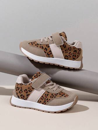 1 par de zapatillas casuales con estampado de leopardo para niñas, zapatos planos minimalistas de estilo Gump, antideslizantes y duraderos