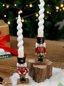 新奇圣诞老人胡桃夹子摆件烛台装饰室内圣诞胡桃夹子桌面中心摆件节日架子装饰家居装饰品派对用品，香薰蜡烛容器，非常适合圣诞节、万圣节、情人节、新年夜、送礼装饰