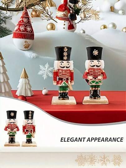 Novelty Christmas Santa Claus Nutcracker Figurine Candlestick Decoration Indoor Christmas Nutcracker Desktop Centerpiece Holiday Shelf Decoration Home Decor Ornaments Party Supplies, Aromatherapy Candle Container, Perfect For Christmas, Halloween, Valentine's Day, New Year's Eve, Gift Giving Decorations