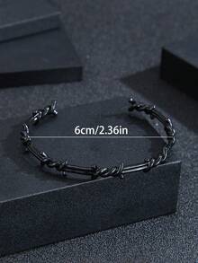 1件时尚嘻哈街头风黑色铜手链，适合男士日常佩戴和作为礼物 - 黑色 - 查看 5