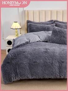 1pc Plush Fuzzy Comforter, Super Soft And Warmth In Winter, Down Alternative Bedding, Luxury Fuzzy Winter Bedding, Suitable For All Size, Oeko-Tex Certified - Grey - View 2