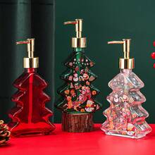 1 Pc Christmas Hand Soap Bottle, Festive Glass Pump Dispenser With Golden And Green Lid - Holiday Santa Claus Reindeer Snowman Designs, Portable Travel Shampoo & Body Wash Container For Decorations - Multicolor - View 4