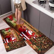 Santa Claus Printed Doormat - Polyester Absorbent Non-Slip Anti-Fouling Mat, Machine Washable, Knitted, Lightweight, Suitable For Home Bedroom/Living Room/Kitchen, Holiday Decor, Christmas Decoration Kitchen Rug - Multicolor - View 10