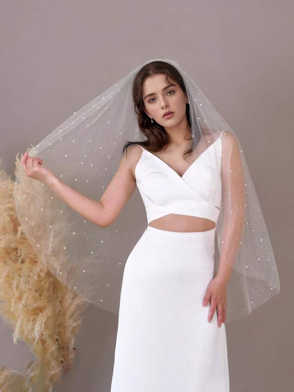 1 Stück 1 Meter langer Perlen Brautschleier, glänzendes sternförmiges Garn, geeignet für Frauen zum Besuch von Tanzpartys und als Urlaubsgeschenk