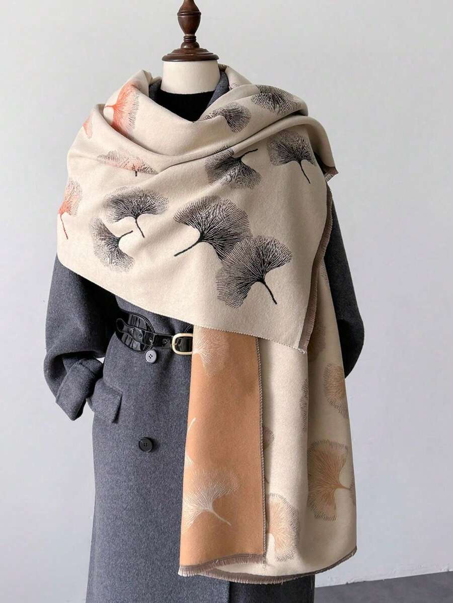 1 Stück eleganter Klee-Muster Jacquard Schal, warm und modisch für Frauen, geeignet für klimatisierte Räume, Herbst/Winter