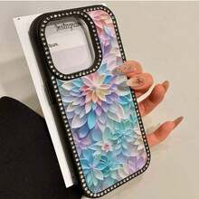 3-in-1 phone case in colorful artistic paper flowers, with double-sided diamonds.Suitable for series 16 promax, 16 15 pro 14 14 Plus/14 Pro Max 13 13 Pro 12 Pro 11 pro Promax.Non-slip and stain-resistant soft case, suitable for men and women with diamond - Pink - Übersicht 4