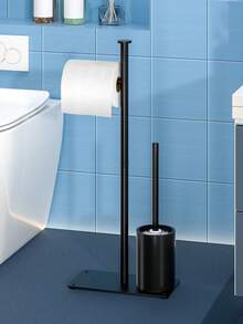 1pc Freestanding Toilet Paper Holder, Self-Adhesive Bathroom Tissue Roll Dispenser, Moisture-Proof Home Restroom Accessory, Bathroom Organizer | Decorative Shelf