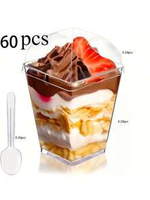 80 60ml/150ml Transparent Mousse Cups, Square Plastic Dessert Cups, Cake Ice Cream Pudding Cups, Perfect For Birthdays, Parties, Wedding Banquets, And Decorations - White - View 20