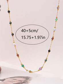 Nooxian 1 buah Kalung Wanita, Kalung Buatan Tangan dari Baja Tahan Karat dengan Manik-Manik Batu Alam Campuran Warna Acak, Aksesori Penumpukan Sehari-hari (Warna & Jumlah Manik-Manik Acak, Tanpa Kotak Hadiah) - Yellow Gold - View 11