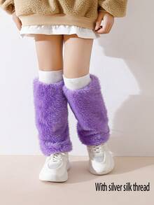 1双女童时尚仿毛皮腿套，保暖蓬松，亮丽色彩，经典百搭简约冬季腿套 - 彩色 - 查看 8