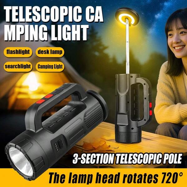 1pc High Power LED Work Light, Waterproof USB Rechargeable Searchlight, Handheld Work Light For Outdoor Camping, Fishing, Hunting, Climbing, Adventure Emergency