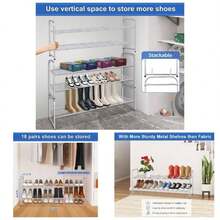 3 - Tier Long Shoe Rack Closet Metal Shoe Organizer Entryway, Wide Stackable Shoe Storage Shelf With Sturdy Wire Grid Closet Floor, Bedroom, Black - Grey + 11.4x43x18.8 - View 1