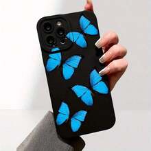 1pc Teléfono Negro con Ojos Azules Fluorescentes a Prueba de Golpes, Adecuado para las Series 11 12 13 14 15 16 XS XR X 8 12 13 Plus Pro SE, Como Regalo para Novia, Novio, Amigo o para Ti Mismo, Teléfono a Prueba de Golpes, Teléfono con Correa, Teléfono Estético, Teléfono con Estampado de Leopardo, Teléfono para Mujeres 17, 17 Pro - Negro - Ver 3