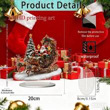 1 pezzo Statua in stile bohémien in acrilico di Babbo Natale e la sua slitta con renne, decorazione natalizia da tavolo multifunzionale per casa, ufficio e regali, include base - Multicolore - Visualizzare 4