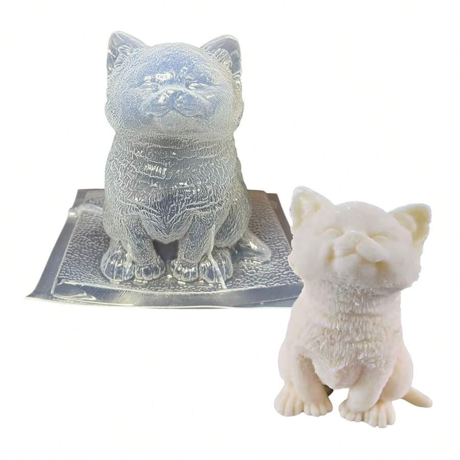 Molde Flexible para Gelatina en Forma de Adorable Gato o Gatito en 3D. Reutilizable, Fácil de Usar y Desmoldar. - Blanco - Ver 1