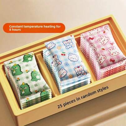 25个/套，随机卡通图案暖手宝，萌翻全场！暖手宝外壳印有超萌的卡通图案，就像口袋里装着一个迷你暖宝宝，温暖你的双手。而且它超级小巧，大小和手机差不多，可以轻松放进连帽衫口袋或小包里，方便外出、散步等各种场合使用。圣诞礼物、暖手宝、男士礼物、圣诞袜填充物、可充电暖手宝