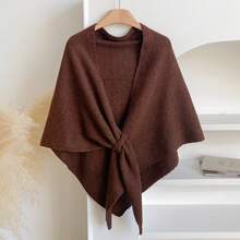 2025 New Pashmina Wraps For Women, Solid Color Scarf Casual Soft Comfortable Knitted Sweater Shawl Top For Daily Wear - 灰色 - 查看 6