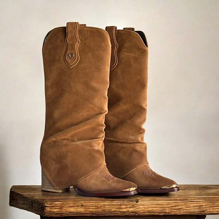 bota estilo cowboy con detalle de corazon ren cuero sintetico para mujer  Cowboy    Fiesta - Camel - Añade 1