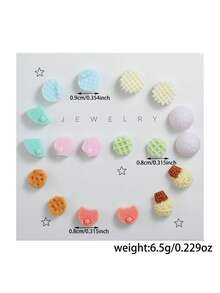 Set de 7/9/12 pares de pendientes de botón de resina con diseño de rosas y girasoles en 3D, adecuados para familia, amigos, uso diario y como regalo - Unitalla - Ver 7