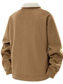 1pc Men's Corduroy Collar Long Sleeve Jacket, Fleece Lined Winter Coat, Comfortable For Autumn/Winter, Versatile For Commuting, Machine Washable, Christmas Gift, Old Money Style