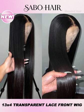 13x4 Full Frontal Real HD Lace Wig Invisible HD Lace Front Wigs 200% Density Blended Hair Pre Plucked Bleached Knots Straight Upgrade Blended Hair Wigs For Women 28 Inch Pre Plucked HD Lace Frontal Wig With Baby Hair Fashion Black #1B Color