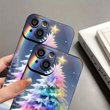 Estuche para teléfono con diseño de árbol de Navidad arcoíris ¡toque festivo y regalo perfecto! Compatible con fundas para teléfonos   17  16 Pro Max  15 Pro Max  13 y  12 Hecho de material de TPU, brinda protección contra golpes y caídas Ideal para vacaciones, familiares, amigos y celebraciones de invierno - Negro - Ver 7